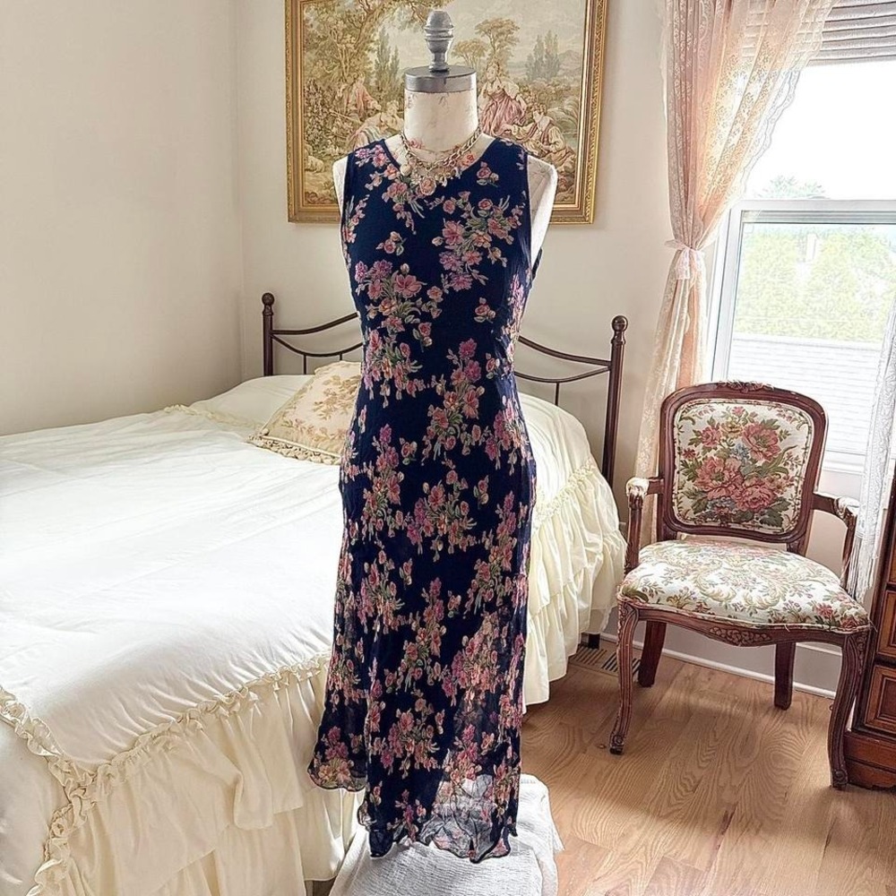 floral maxi dress  90s‎ Nostalgia blue floral maxi dress - Picture 2 of 7